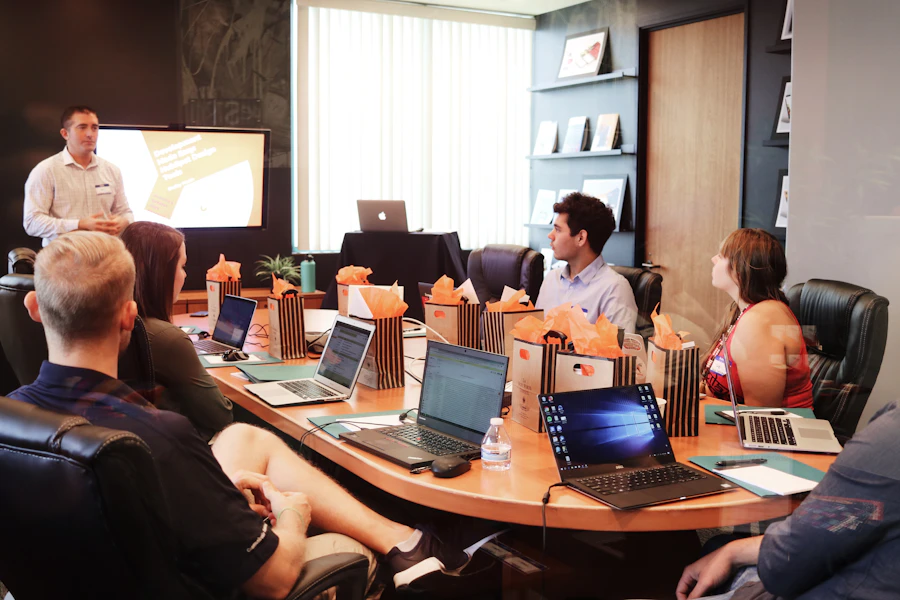 Team meeting in a boardroom, candid